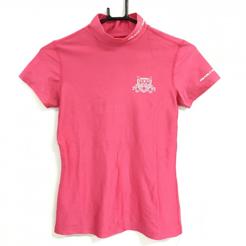 【美品】パーリーゲイツ 半袖ハイネックシャツ ピンク ロゴ白 レディース  ゴルフウェア PEARLY GATES