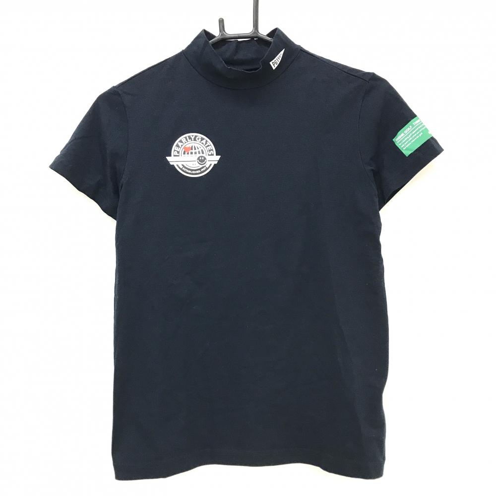 【超美品】パーリーゲイツ 半袖ハイネックシャツ ダークネイビー×白 ニコちゃん スマイル レディース 1(M) ゴルフウェア PEARLY GATES