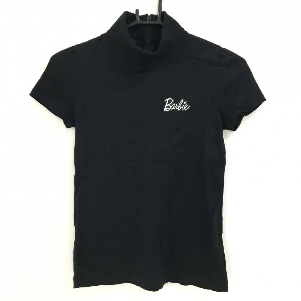 【超美品】バービーゴルフバイパーリーゲイツ 半袖タートルネックシャツ 黒 背面ハーフジップ  レディース 1(M) ゴルフウェア PEARLY GATES
