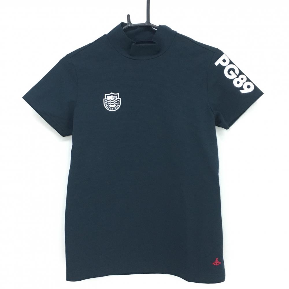 【超美品】パーリーゲイツ 半袖ハイネックシャツ ネイビー ロゴ白  レディース 2(L) ゴルフウェア PEARLY GATES