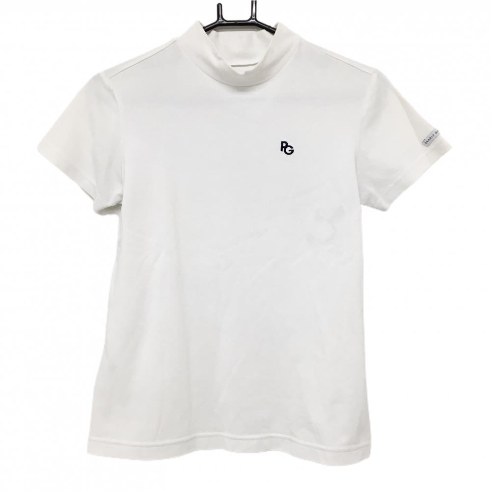 パーリーゲイツ 半袖ハイネックシャツ 白 感電ニコちゃん スマイル バックプリント  レディース 1(M) ゴルフウェア PEARLY GATES