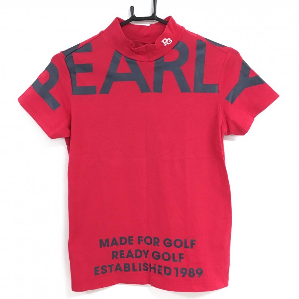 【超美品】パーリーゲイツ 半袖ハイネックシャツ レッド×黒 ロゴプリント  レディース 0(S) ゴルフウェア PEARLY GATES