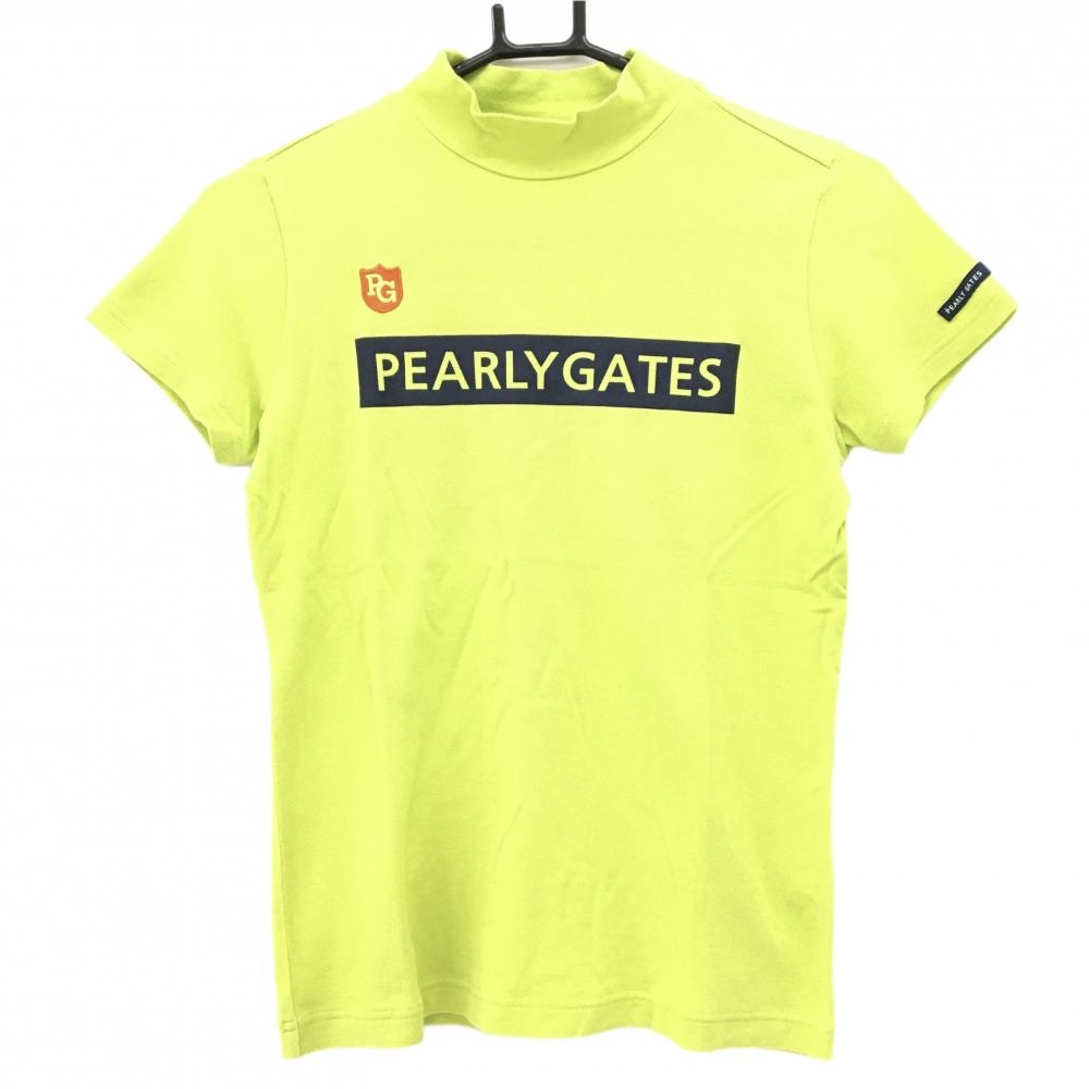 パーリーゲイツ 半袖ハイネックシャツ ライトグリーン×ネイビー フロントロゴ  レディース 0(S) ゴルフウェア PEARLY GATES