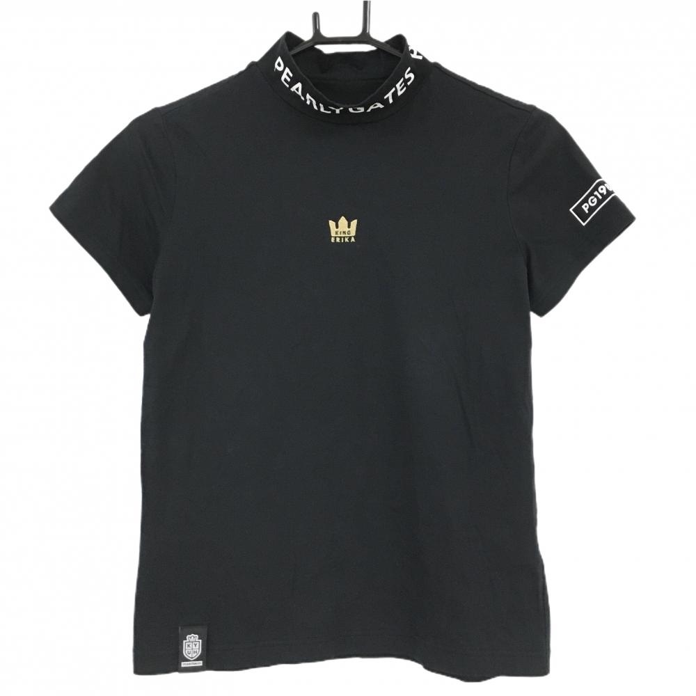 【美品】パーリーゲイツ 半袖ハイネックシャツ 黒×白 原英莉花コラボ レディース 1(M) ゴルフウェア PEARLY GATES