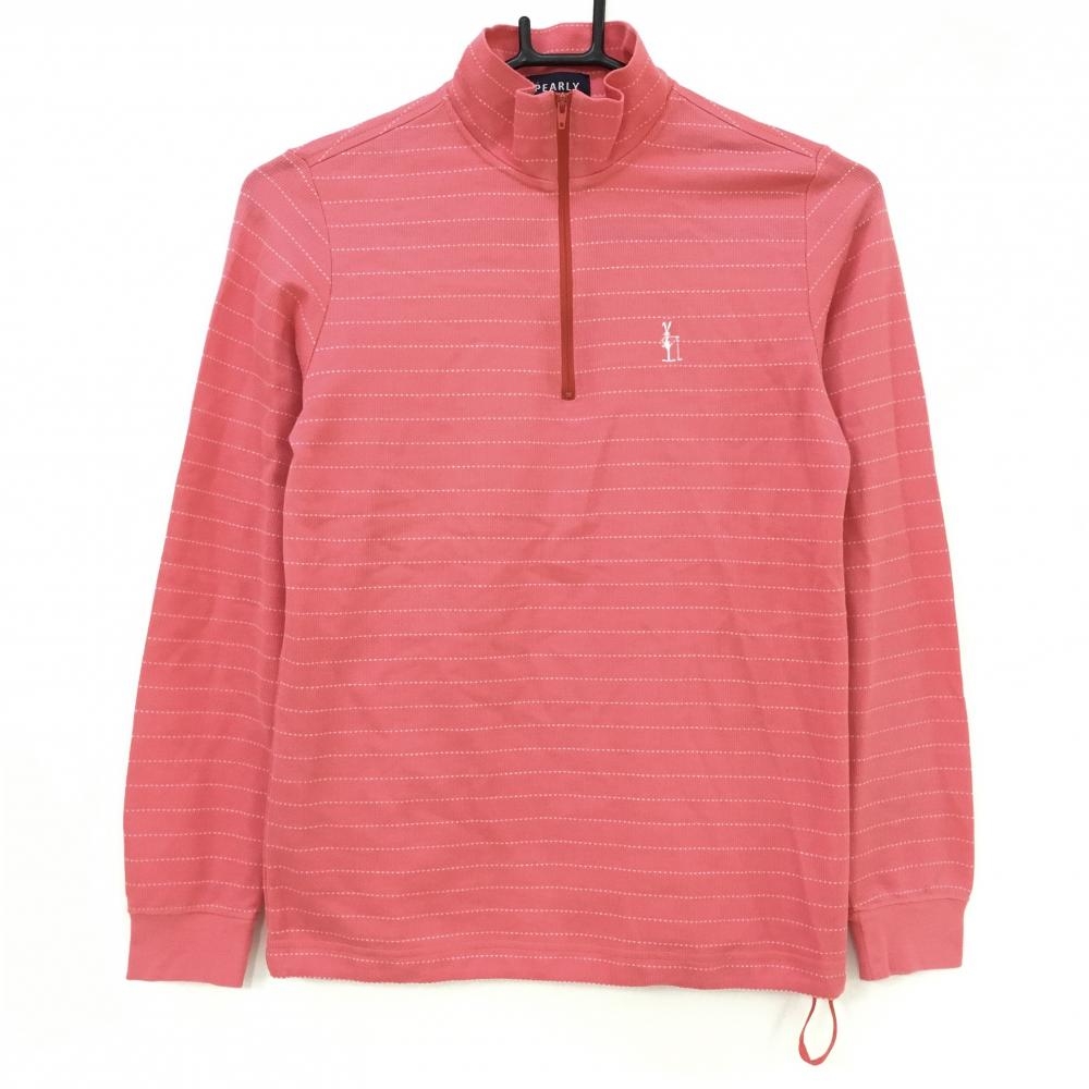 【美品】パーリーゲイツ 長袖ハイネックシャツ ピンク×白 ボーダー ハーフジップ レディース 0(S) ゴルフウェア PEARLY GATES