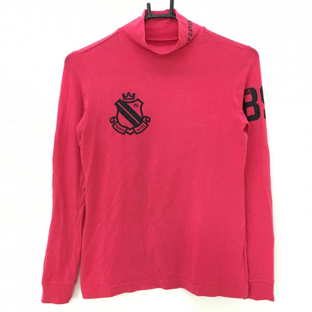 パーリーゲイツ 長袖ハイネックシャツ レッド×黒 ロゴプリント 表微起毛  レディース 0(S) ゴルフウェア PEARLY GATES