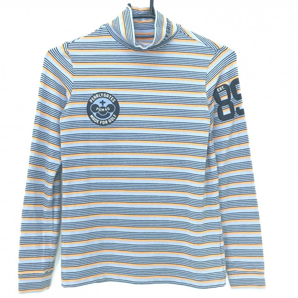 パーリーゲイツ 長袖ハイネックシャツ グレー×黒×オレンジ ボーダー レディース 0(S) ゴルフウェア PEARLY GATES