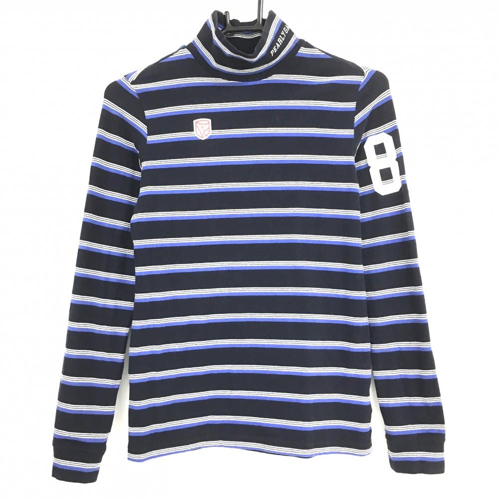 パーリーゲイツ 長袖ハイネックシャツ ダークネイビー×白 ボーダー レディース 0(S) ゴルフウェア PEARLY GATES