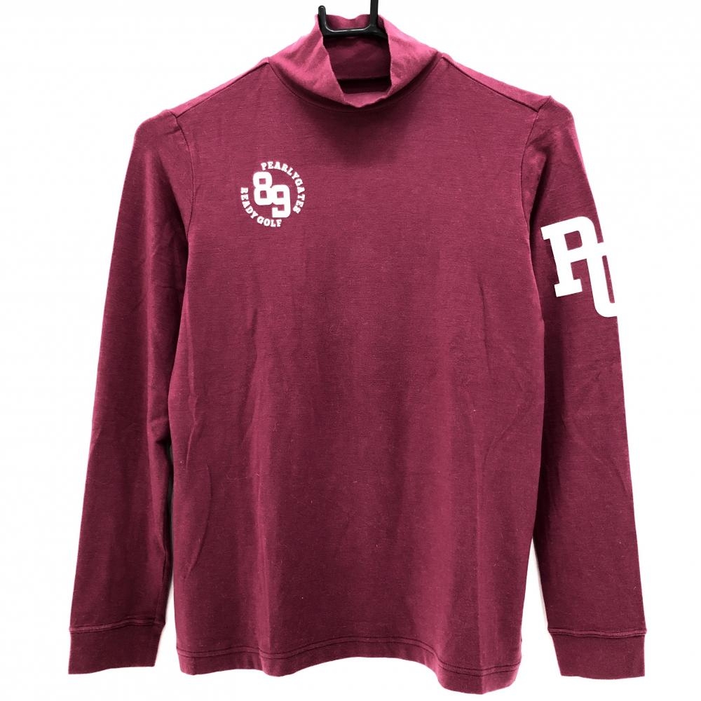 パーリーゲイツ 長袖ハイネックシャツ ワインレッド×白 ロゴプリント 表微起毛 レディース 1(M) ゴルフウェア PEARLY GATES
