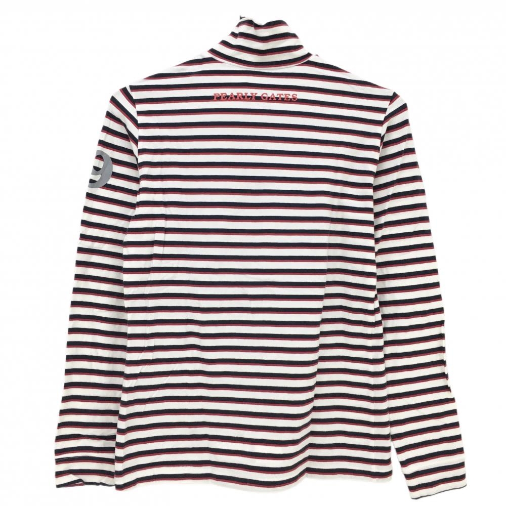 パーリーゲイツ 長袖ハイネックシャツ 白×レッド ボーダー コットン混 レディース 1(M) ゴルフウェア PEARLY GATES
