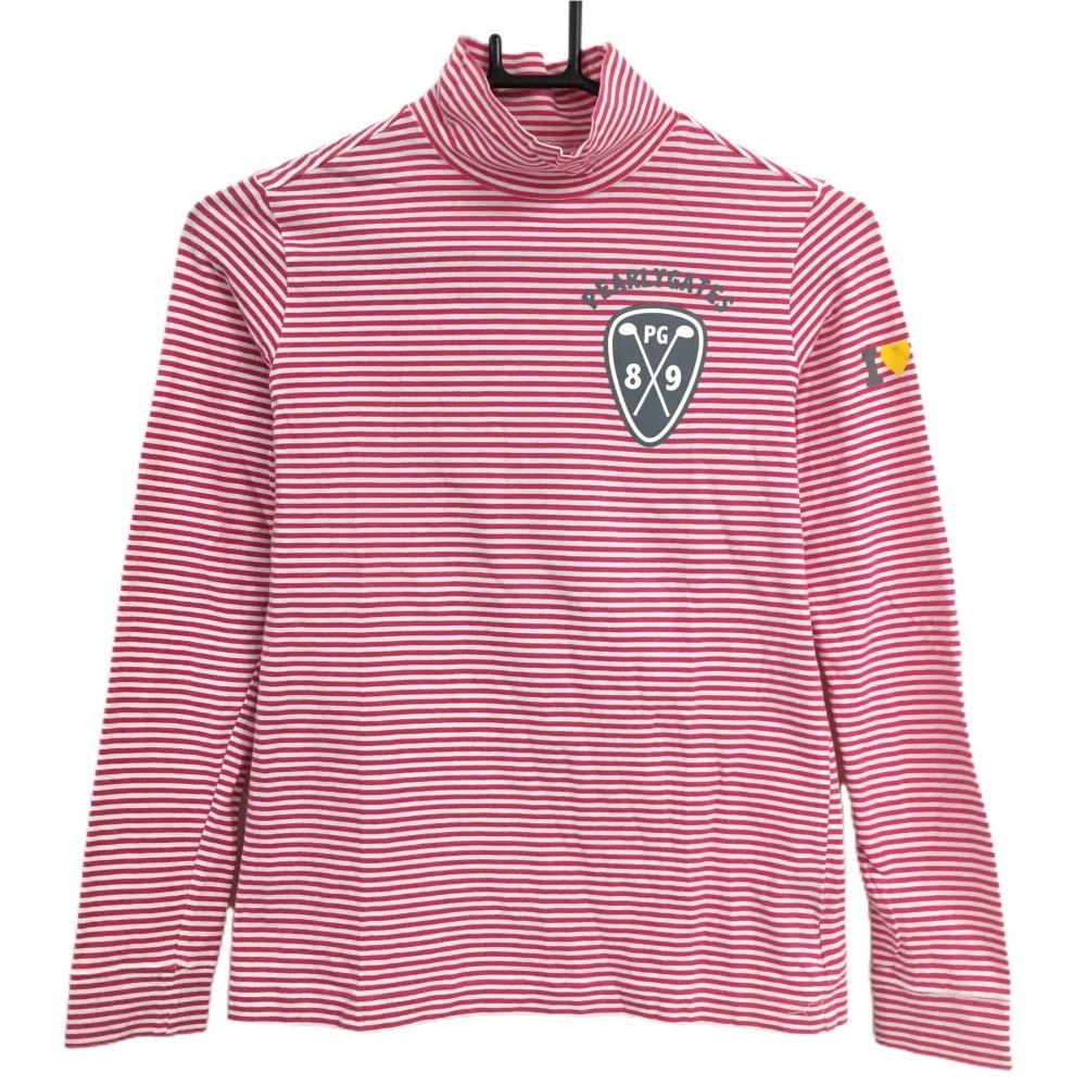 パーリーゲイツ 長袖ハイネックシャツ ピンク×白 ボーダー コットン混 レディース 0(S) ゴルフウェア PEARLY GATES