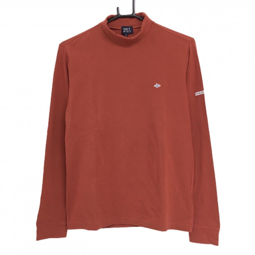 【美品】パーリーゲイツ 長袖ハイネックシャツ ブラウン 袖ロゴ ストレッチ  レディース 2(L) ゴルフウェア PEARLY GATES