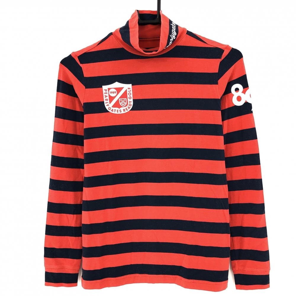 パーリーゲイツ 長袖ハイネックシャツ レッド×ネイビー ボーダー レディース 0(S) ゴルフウェア PEARLY GATES
