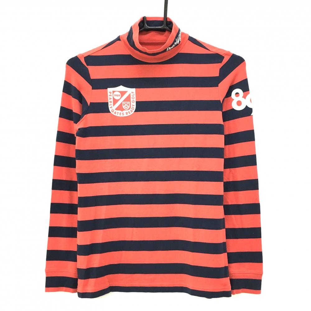 パーリーゲイツ 長袖ハイネックシャツ レッド×ネイビー ボーダー レディース 0(S) ゴルフウェア PEARLY GATES