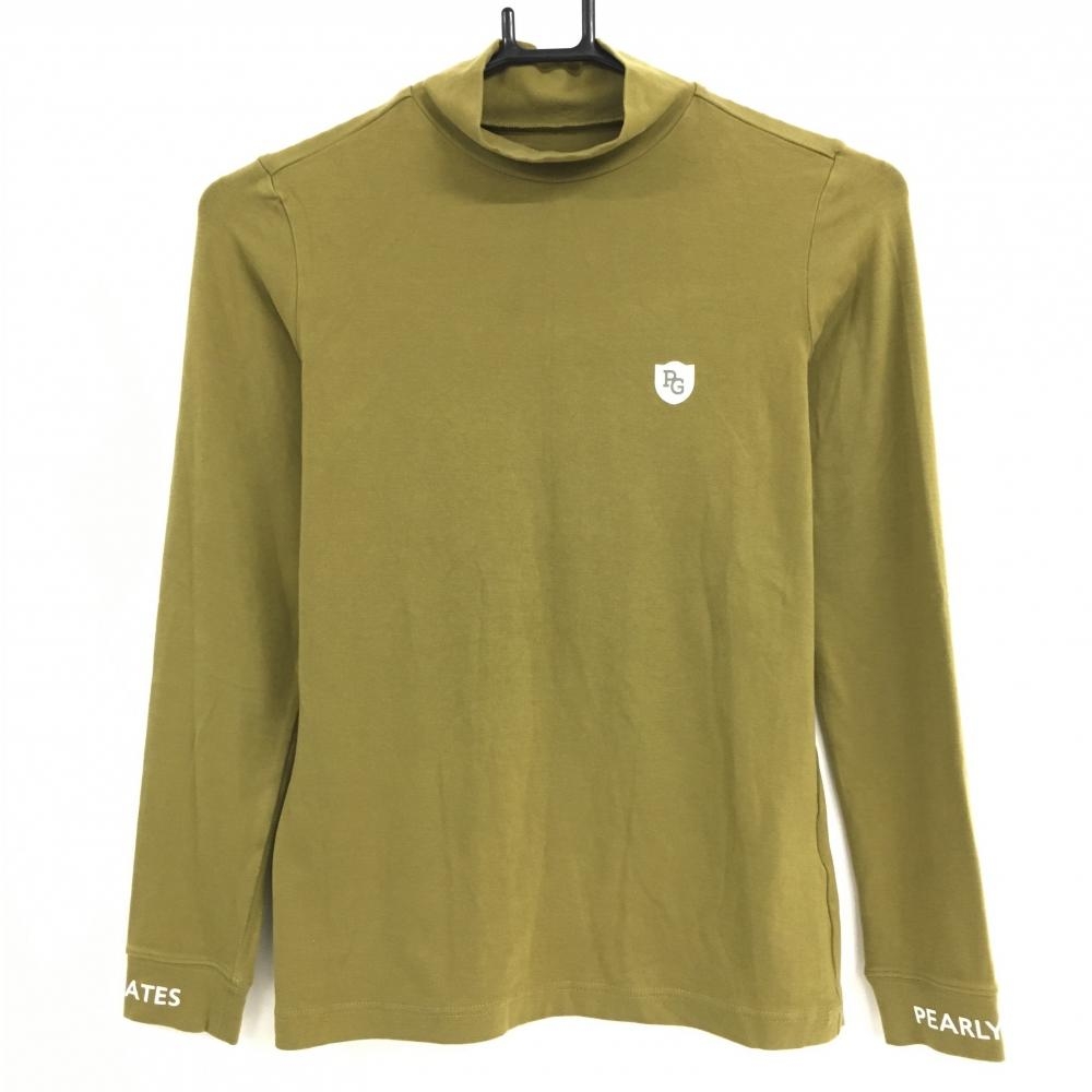 【美品】パーリーゲイツ 長袖ハイネックシャツ カーキ 微起毛素材 ストレッチ インナー  レディース 0(S) ゴルフウェア PEARLY GATES