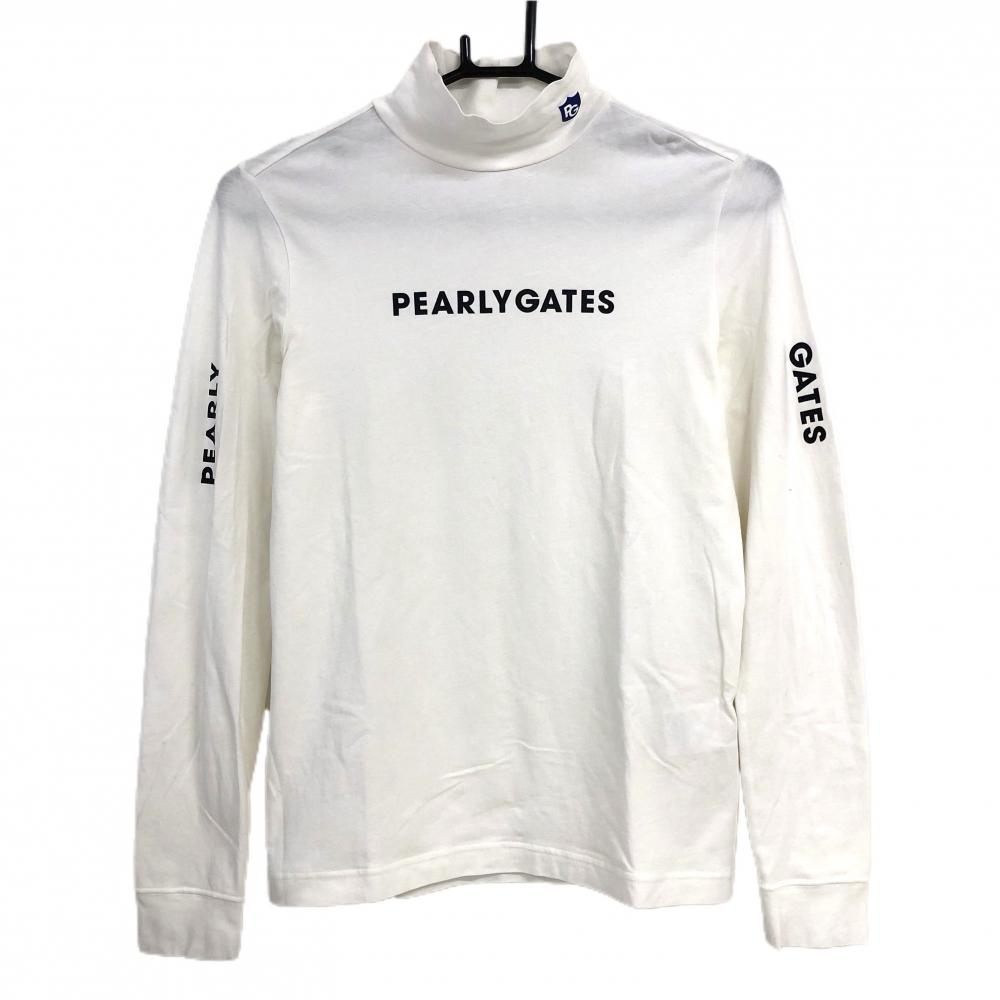 【美品】パーリーゲイツ 長袖ハイネックシャツ 白 フロントロゴ レディース 0(S) ゴルフウェア PEARLY GATES