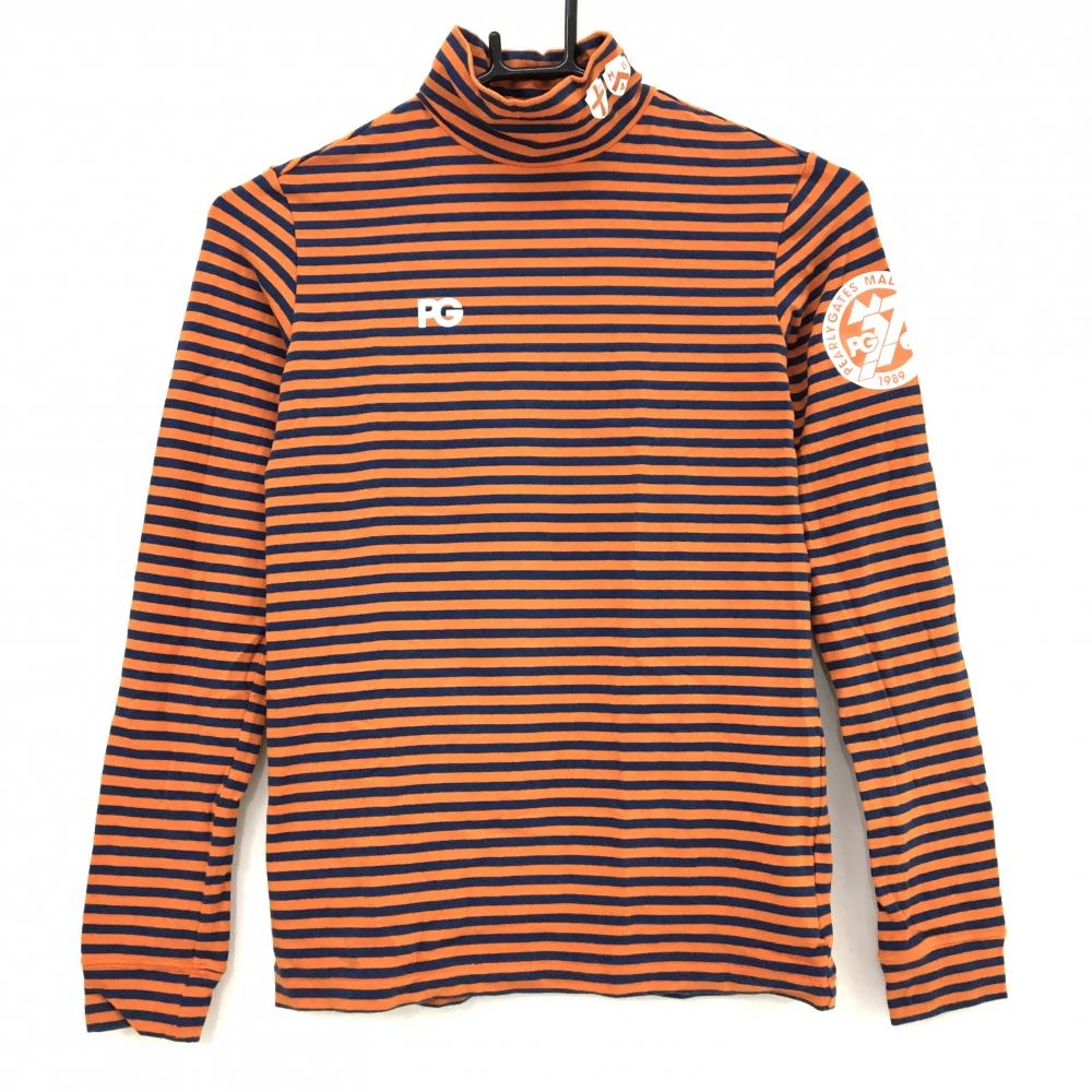 パーリーゲイツ 長袖ハイネックシャツ オレンジ×ネイビー ボーダー レディース 0(S) ゴルフウェア PEARLY GATES