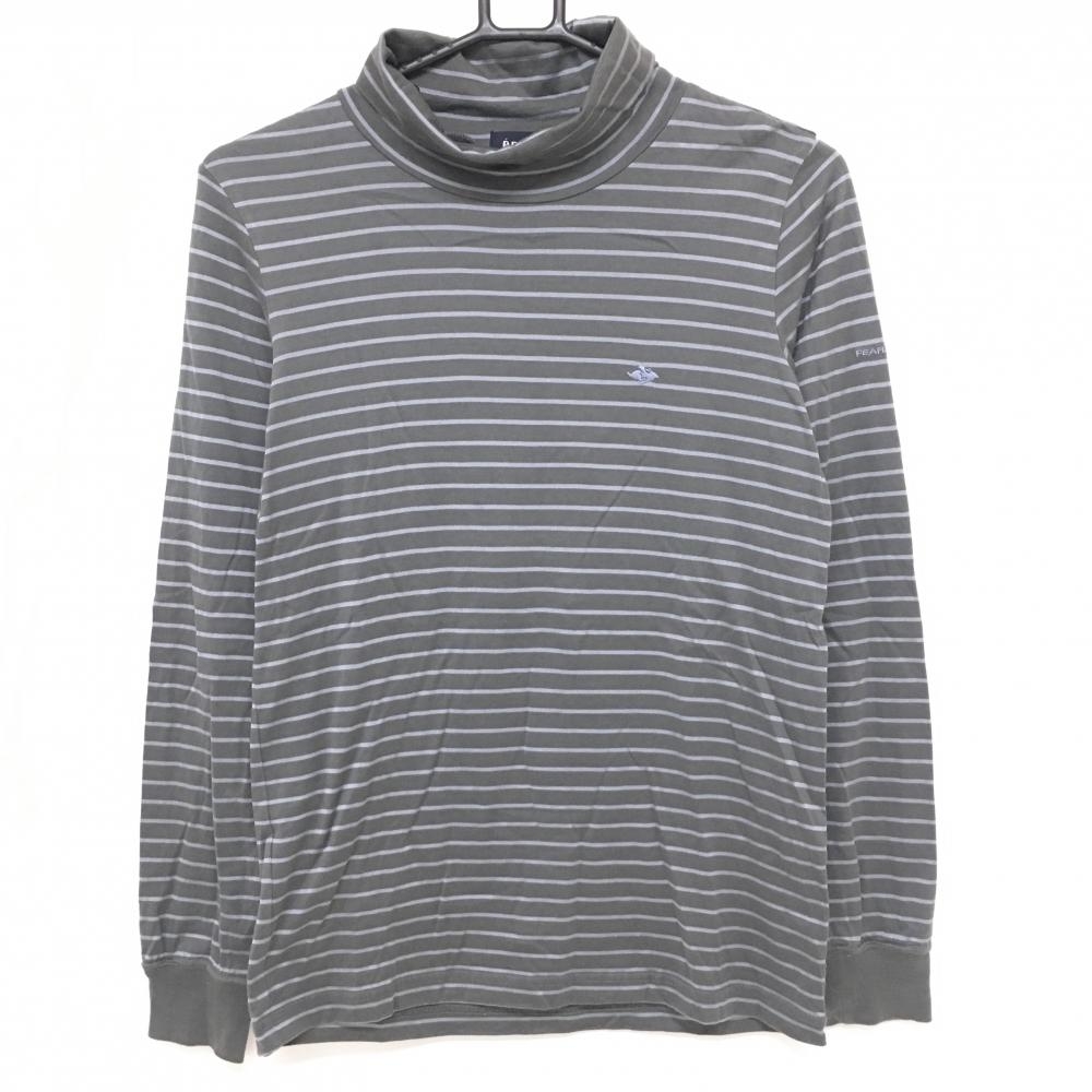 【美品】パーリーゲイツ 長袖ハイネックシャツ ダークグレー×ライトグレー ボーダー 胸ロゴ レディース 0(S) ゴルフウェア PEARLY GATES