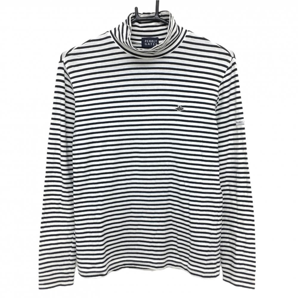 パーリーゲイツ 長袖ハイネックシャツ 白×黒 ボーダー 胸ロゴ  レディース 0(S) ゴルフウェア PEARLY GATES