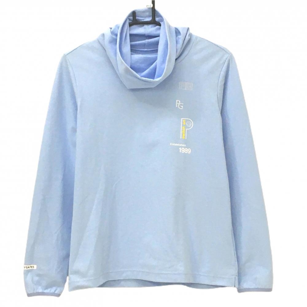 【超美品】パーリーゲイツ 長袖ハイネックシャツ ライトブルー×白 ニコちゃん  レディース 1(M) ゴルフウェア 2025年モデル PEARLY GATES