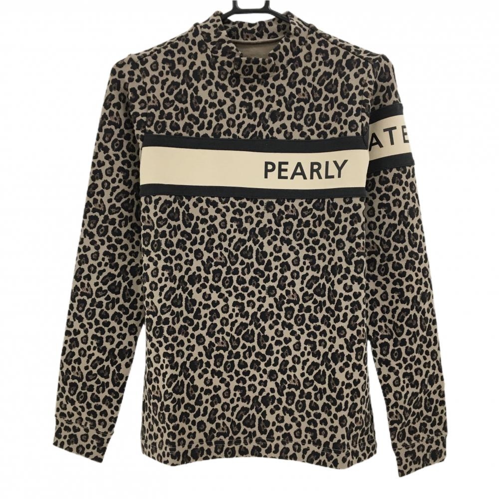 【新品】パーリーゲイツ 長袖ハイネックシャツ ライトブラウン×黒 レオパード ヒョウ柄 レディース 1(M) ゴルフウェア PEARLY GATES