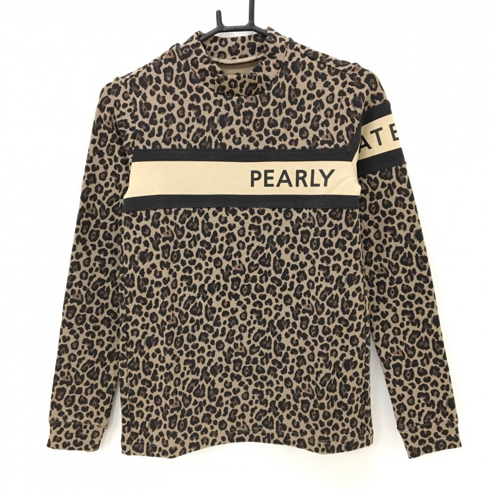 【新品】パーリーゲイツ 長袖ハイネックシャツ ライトブラウン×黒 レオパード ヒョウ柄  レディース 0(S) ゴルフウェア PEARLY GATES