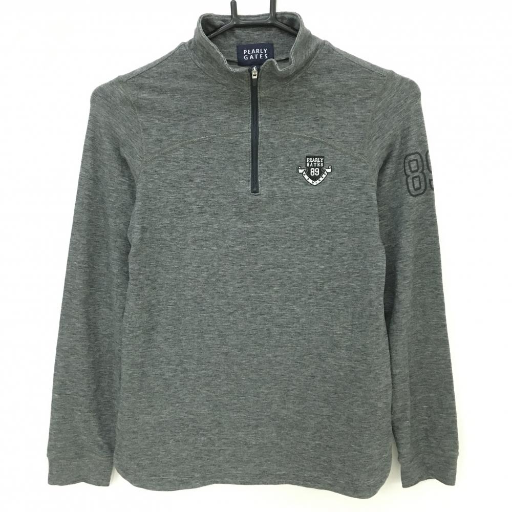 パーリーゲイツ 長袖ハイネックシャツ 杢グレー ハーフジップ 胸ロゴ レディース 0(S) ゴルフウェア PEARLY GATES