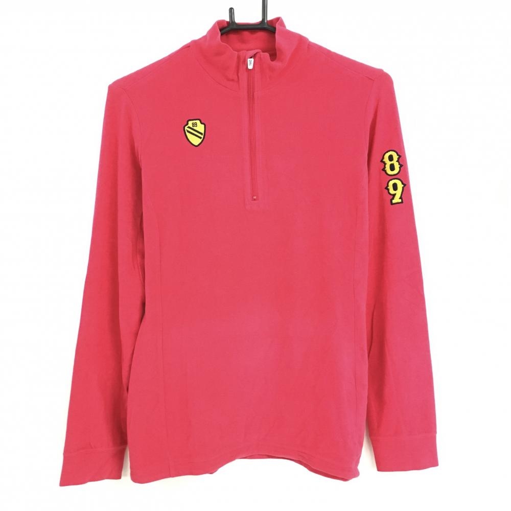 【美品】パーリーゲイツ 長袖ハイネックシャツ レッド系 表微起毛 ハーフジップ レディース 2(L) ゴルフウェア PEARLY GATES