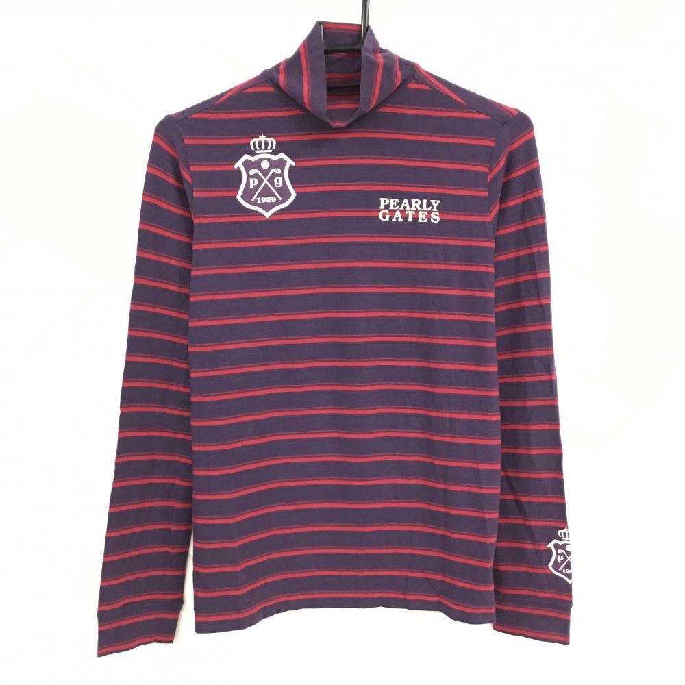 パーリーゲイツ 長袖ハイネックシャツ パープル×ピンク ボーダー レディース 2(L) ゴルフウェア PEARLY GATES