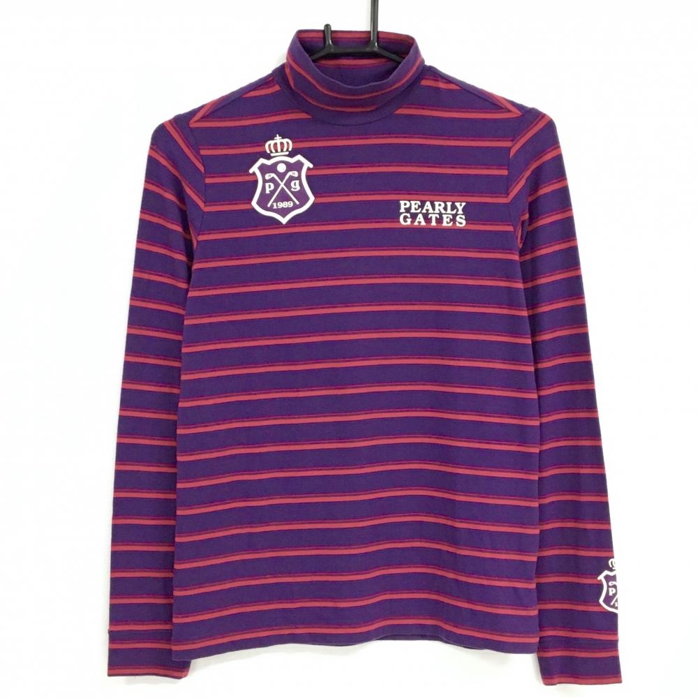 パーリーゲイツ 長袖ハイネックシャツ パープル×レッド ボーダー  レディース 1(M) ゴルフウェア PEARLY GATES