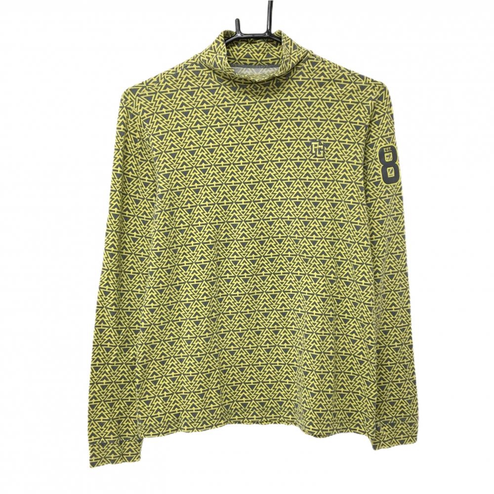 パーリーゲイツ 長袖ハイネックシャツ イエロー×グレー 総柄  レディース 2(L) ゴルフウェア PEARLY GATES