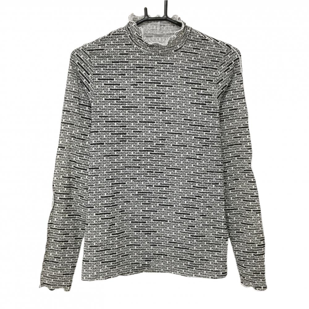 パーリーゲイツ 長袖ハイネックシャツ 白×黒 ロゴ総柄 メッシュ  レディース 1(M) ゴルフウェア 2024年モデル PEARLY GATES