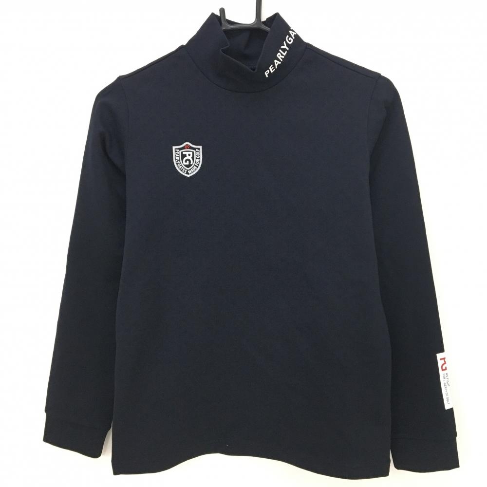 【新品】パーリーゲイツ 長袖ハイネックシャツ ネイビー ロゴ白 地模様  レディース 1(M) ゴルフウェア PEARLY GATES