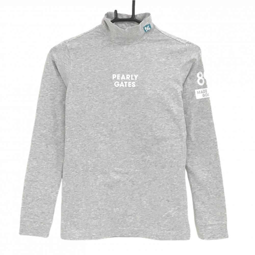 【新品】パーリーゲイツ 長袖ハイネックシャツ 杢グレー×白 ロゴプリント レディース 0(S) ゴルフウェア PEARLY GATES