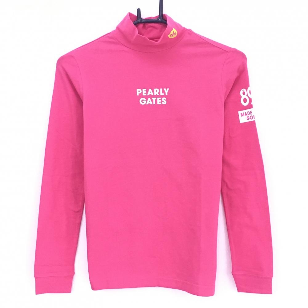 【新品】パーリーゲイツ 長袖ハイネックシャツ ピンク×白 ロゴプリント レディース 00(XS) ゴルフウェア PEARLY GATES