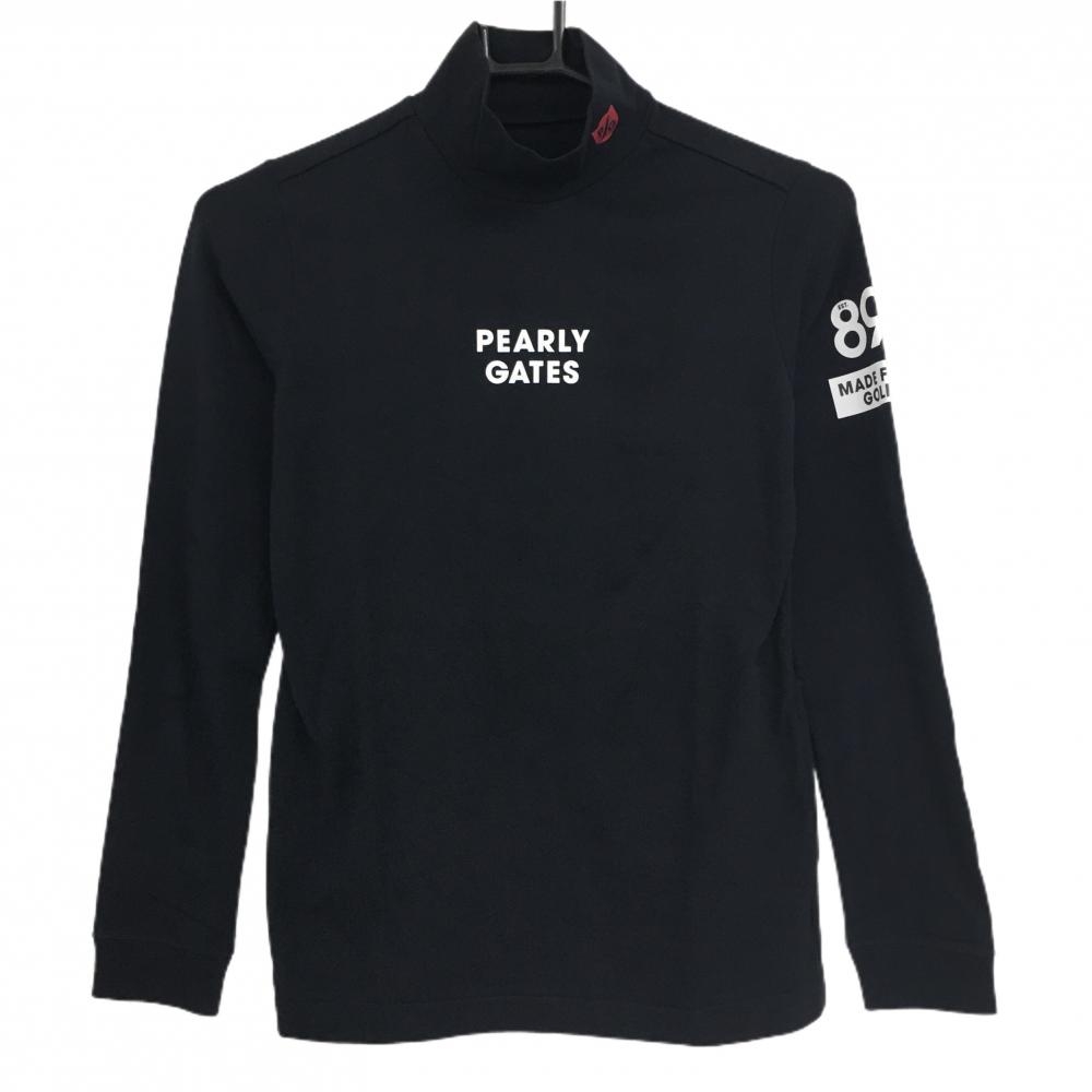 【新品】パーリーゲイツ 長袖ハイネックシャツ ネイビー×白 ロゴプリント レディース 00(XS) ゴルフウェア PEARLY GATES
