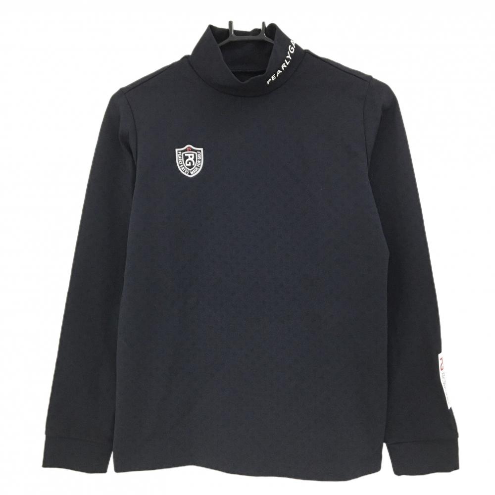 【超美品】パーリーゲイツ 長袖ハイネックシャツ ダークネイビー ロゴ白 織生地  レディース 2(L) ゴルフウェア PEARLY GATES