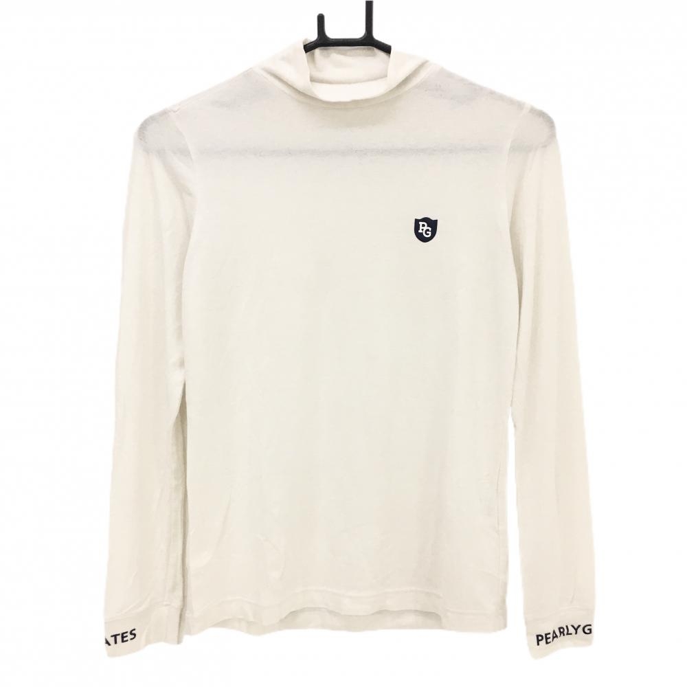 パーリーゲイツ 長袖ハイネックシャツ 白×ネイビー ロゴプリント インナー レディース 0(S) ゴルフウェア PEARLY GATES