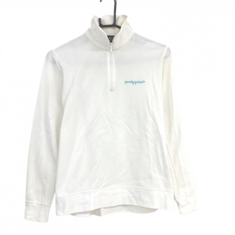 パーリーゲイツ 長袖ハイネックシャツ 白 ハーフジップ ロゴライトブルー  レディース 1(M) ゴルフウェア PEARLY GATES
