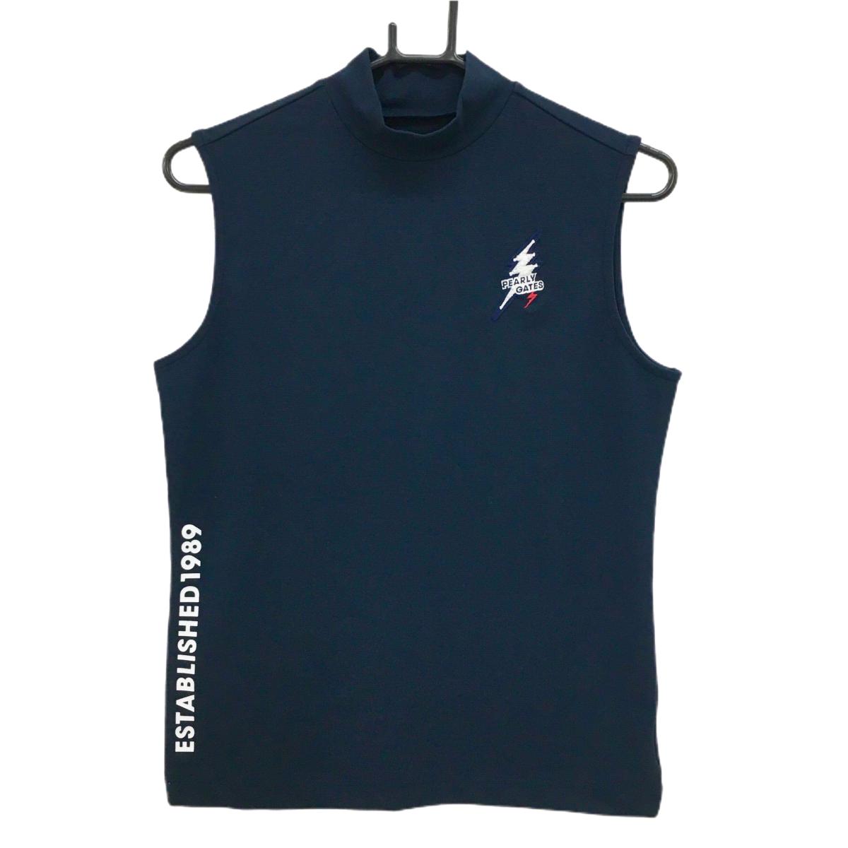 【新品】パーリーゲイツ ノースリーブハイネックシャツ ネイビー×白 感電ニコちゃん レディース 1(M) ゴルフウェア PEARLY GATES