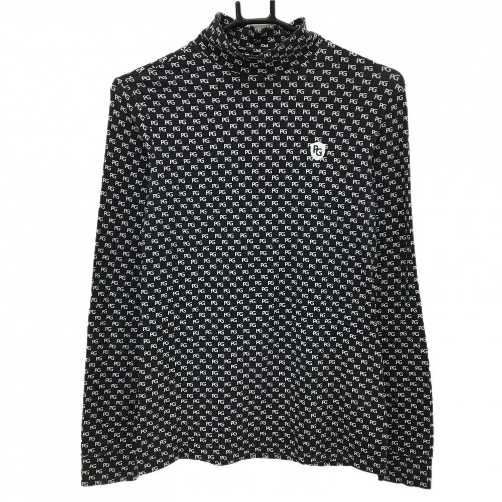 パーリーゲイツ 長袖ハイネックシャツ ネイビー×白 ロゴ総柄 レディース 1(M) ゴルフウェア PEARLY GATES