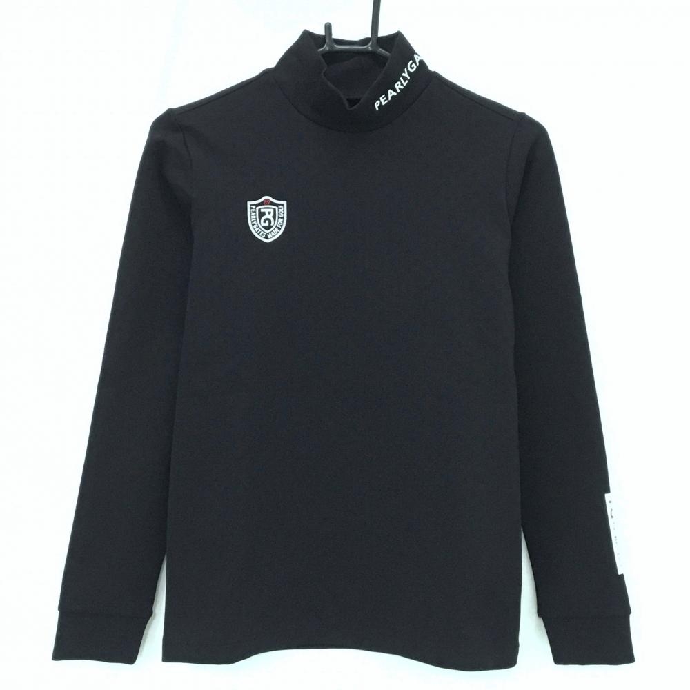 【超美品】パーリーゲイツ 長袖ハイネックシャツ ダークネイビー ロゴ白 地模様  レディース 1(M) ゴルフウェア PEARLY GATES