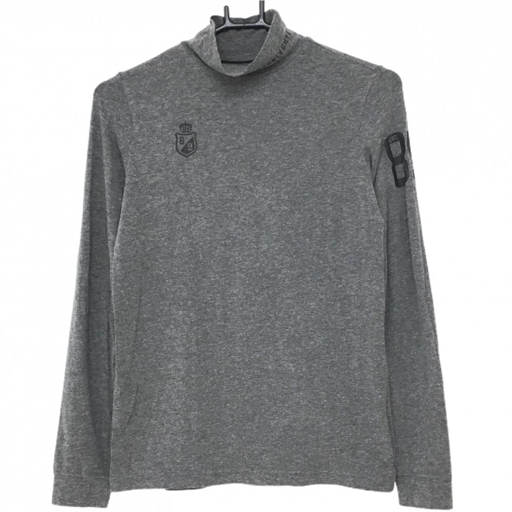 パーリーゲイツ 長袖ハイネックシャツ 杢グレー×黒 ネックロゴ レディース 1(M) ゴルフウェア PEARLY GATES