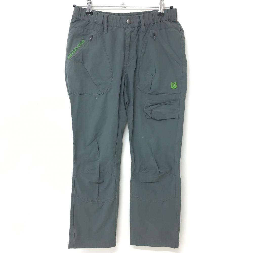 【美品】パーリーゲイツ パンツ グレー×グリーン ウエストゴム 複数ポケット レディース 1(M) ゴルフウェア PEARLY GATES