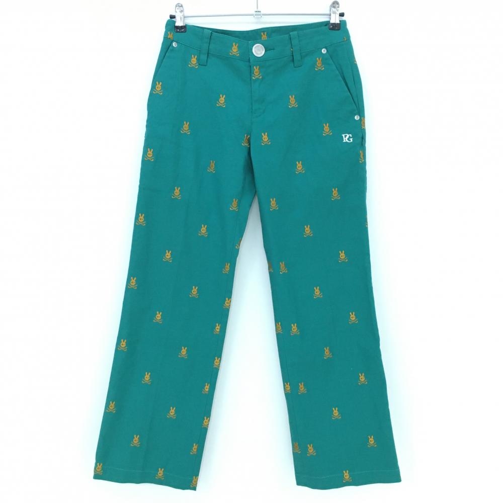 【超美品】パーリーゲイツ パンツ グリーン×ライトブラウン 刺しゅう総柄 レディース 1(M) ゴルフウェア PEARLY GATES
