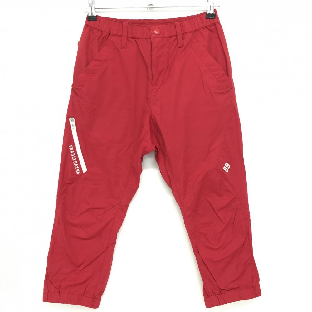 【美品】パーリーゲイツ 七分丈パンツ レッド ナイロン混 半端丈 ジップポケット  レディース 0(S) ゴルフウェア PEARLY GATES