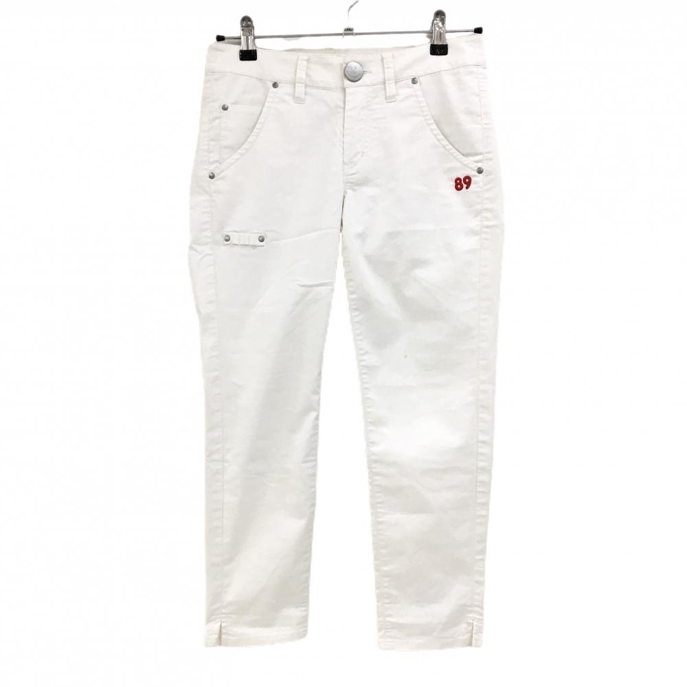 【美品】パーリーゲイツ パンツ 白 ニコちゃん スマイル ティー装着可  レディース 0(S) ゴルフウェア PEARLY GATES