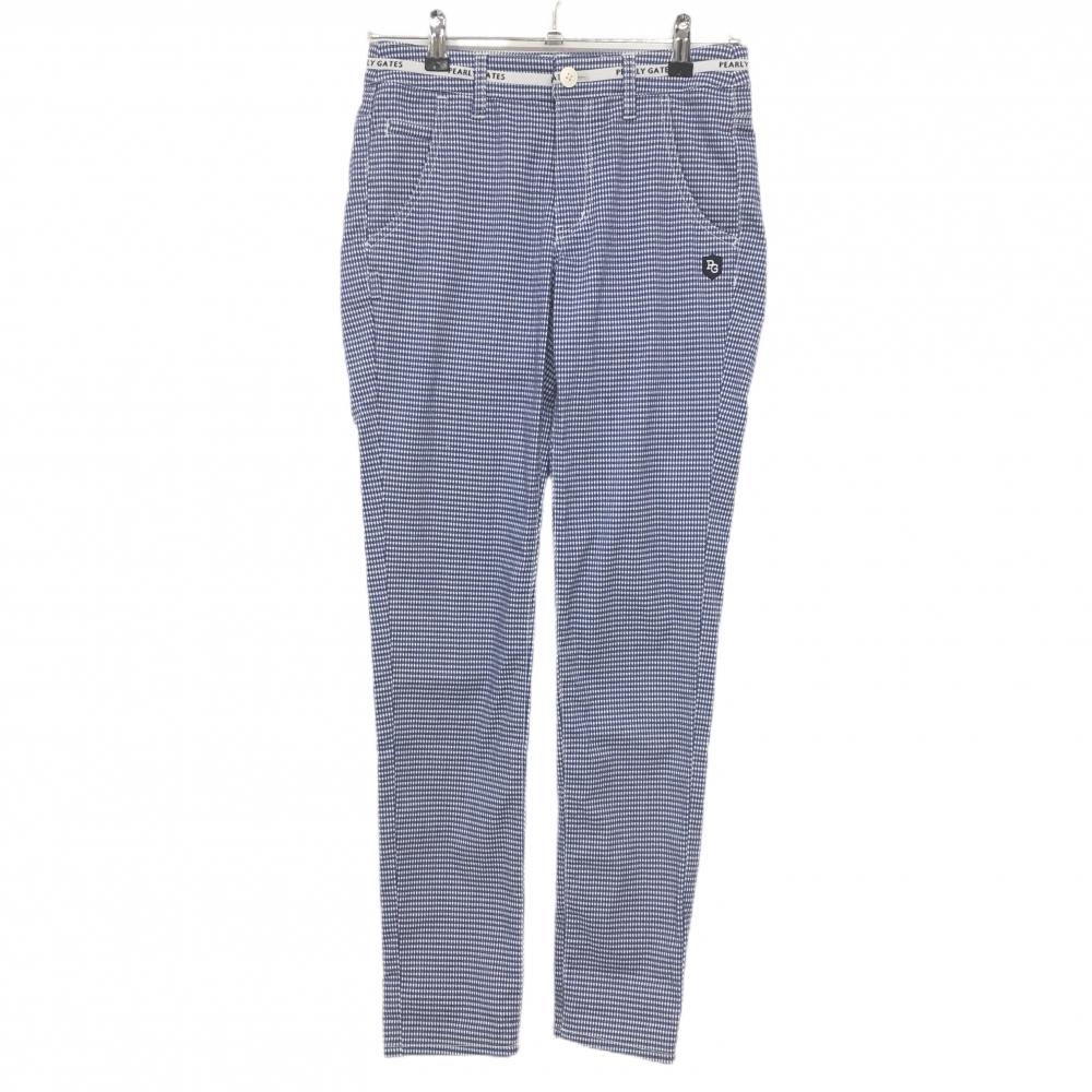 【超美品】パーリーゲイツ パンツ ブルー×白 織生地　ヒップロゴプリント レディース 0(S) ゴルフウェア 2022年モデル PEARLY GATES