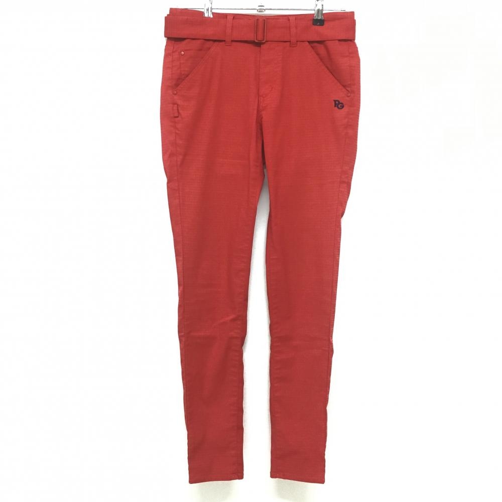 【美品】パーリーゲイツ パンツ レッド 織生地 共布ベルト付  レディース 1(M) ゴルフウェア 2022年モデル PEARLY GATES
