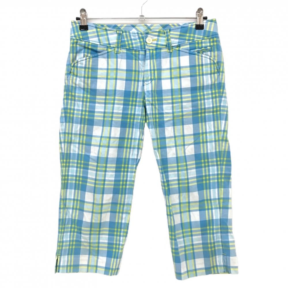 パーリーゲイツ 半端丈パンツ ライトブルー×イエロー チェック レディース 2(L) ゴルフウェア PEARLY GATES
